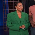 Adrienne’s green oversized blazer on E! News