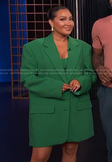 Adrienne’s green oversized blazer on E! News