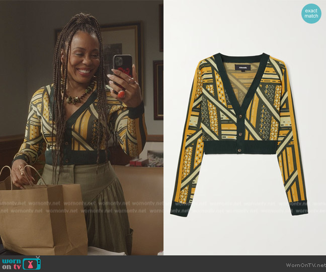 Ahluwalia Ayo cropped intarsia-knit cardigan worn by Dr. Nya Wallace (Karen Pittman) on And Just Like That