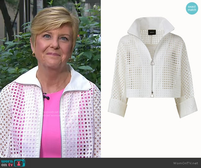 Akris Punto Cotton Broderie Anglaise Patchwork Short Jacket worn by Anne Thompson on Today