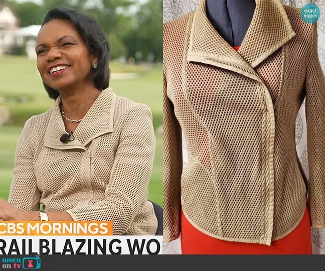 Akris Punto Mesh Biker Jacket worn by Condoleezza Rice on CBS Mornings