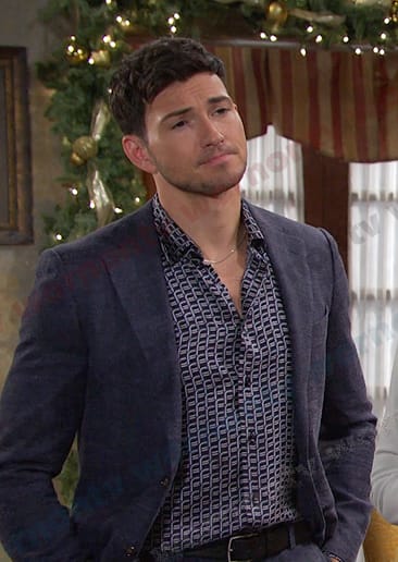 Alex's navy geometric print shirt on Days of our Lives