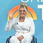 Ali Stroker’s white striped pant suit on Today