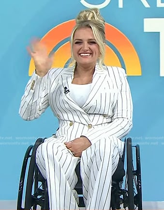 Ali Stroker’s white striped pant suit on Today