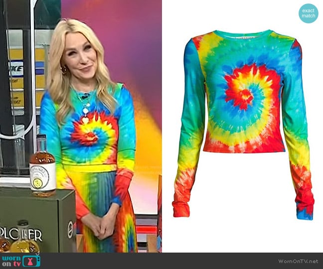 Alice + Olivia Delaina Rainbow Tie Dye Crew Top worn by Chassie Post on Today