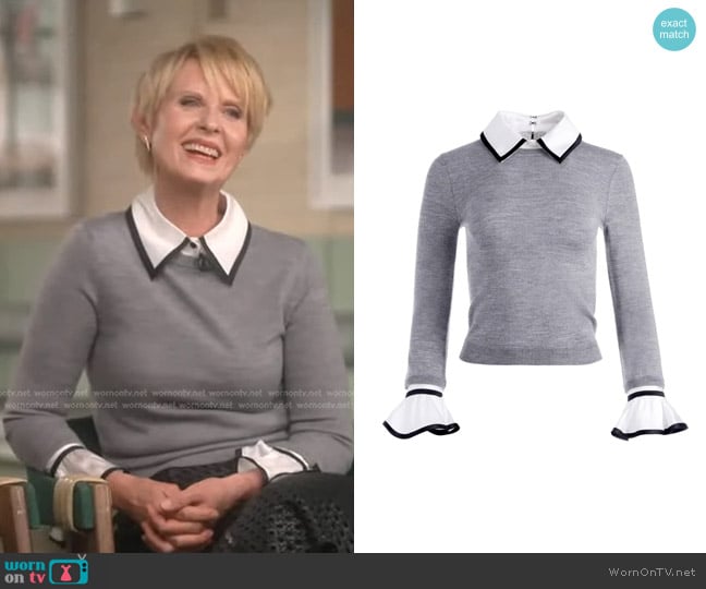 WornOnTV: Cynthia Nixon’s grey collared sweater on Good Morning America ...
