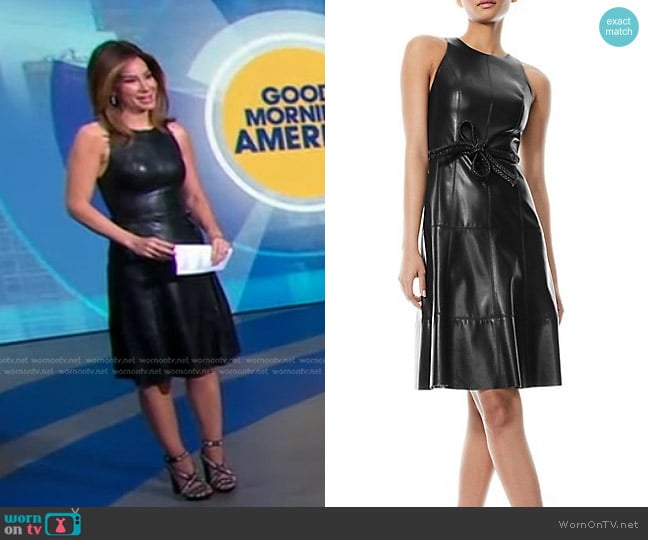 Alice + Olivia Leandra Vegan Leather Midi-Dress worn by Rebecca Jarvis on Good Morning America