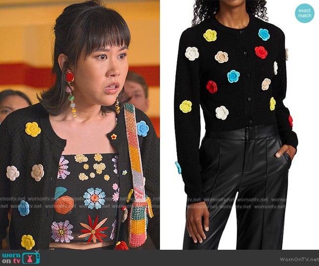 Alice + Olivia Selma Crochet Wool-Blend Cardigan worn by Eleanor Wong (Ramona Young) on Never Have I Ever