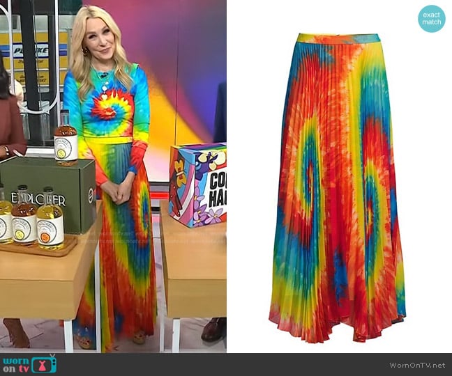 Alice + Olivia Shannon Tie-Dye Pleated Long Skirt worn by Chassie Post on Today