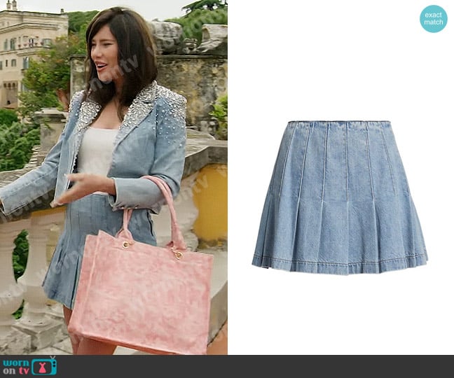 Alice + Olivia Carter Denim Skirt worn by Steffy Forrester (Jacqueline MacInnes Wood) on The Bold and the Beautiful