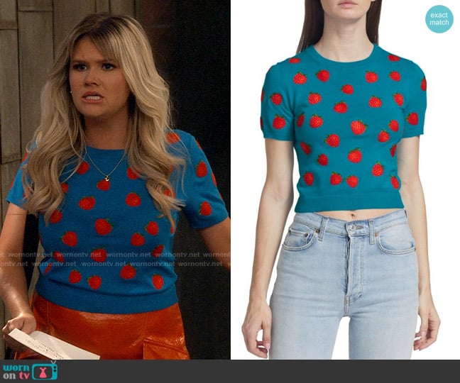 Alice + Olivia Ciara Strawberry Sweater worn by Prunella Pitz-Papperman (Bailey Stender) on iCarly