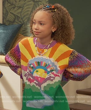 Neil’s multicolored embroidered sweater on Ravens Home