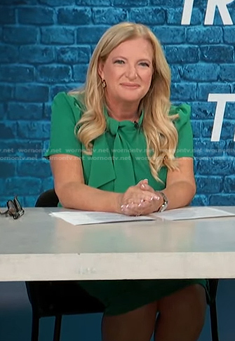 Alison Triessl's green tie neck dress on Access Hollywood