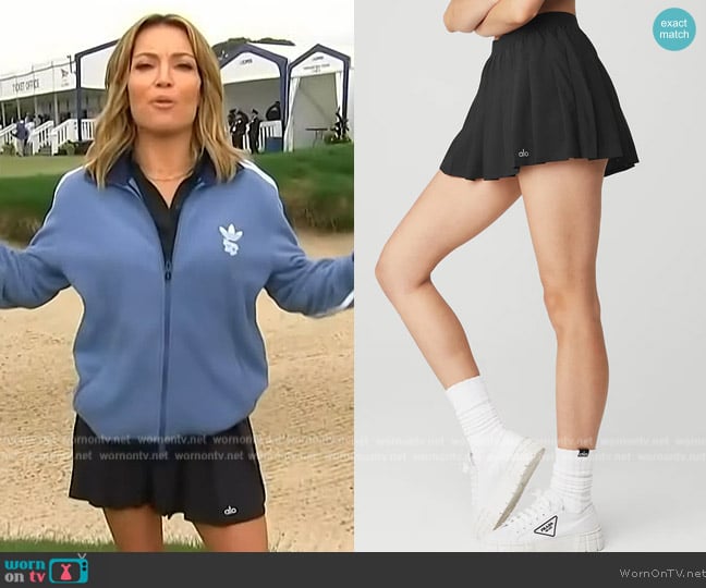 Alo Varsity Tennis Skirt worn by Kit Hoover on Access Hollywood