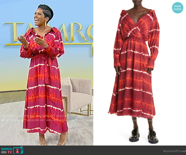 Altuzarra Lyddy Tie Dye Stripe Long Sleeve Linen Blend Dress worn by Tamron Hall on Tamron Hall Show