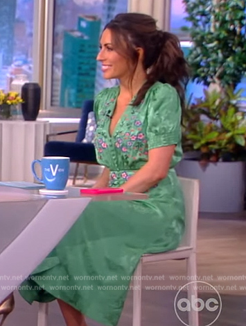 Alyssa’s green floral embroidered dress on The View