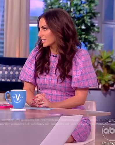 Alyssa’s pink check mini dress on The View