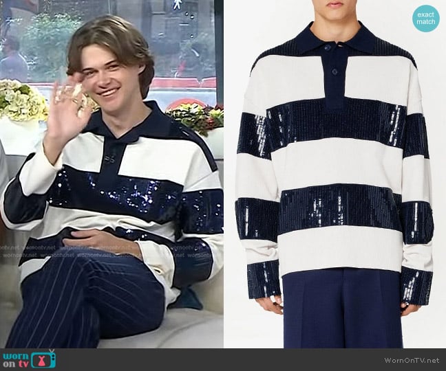 Ami Paris Stripe Sequin-Embellished Polo Shirt worn by Christopher Briney on Today