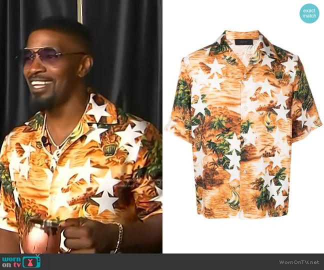 Amiri Silk Graphic-Print Shirt worn by Jamie Foxx on Access Hollywood