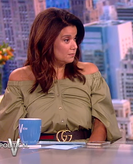 Ana's khaki off shoulder dress on The View