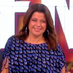 Ana’s blue printed tie sleeve jumpsuit on The View