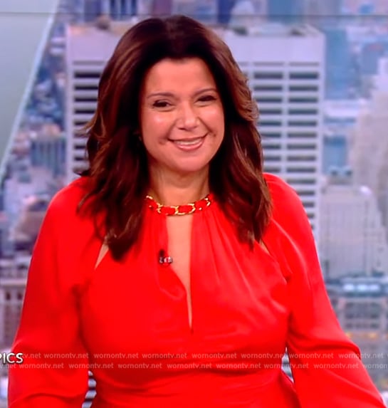 Ana’s red chain neck blouse on The View