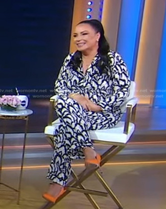 Angie Martinez's black and white printed top and pants on Good Morning America