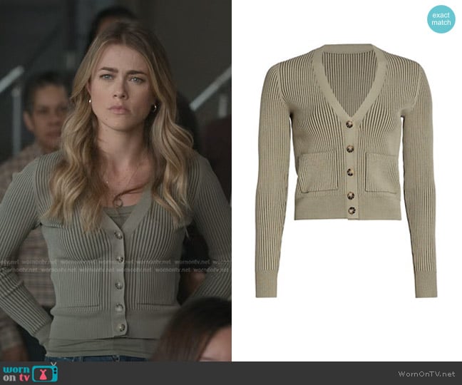 Anine Bing Layla Ribbed Two-Tone Cardigan worn by Michaela Stone (Melissa Roxburgh) on Manifest