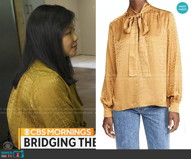 Anine Bing Delilah Blouse worn by Weijia Jiang on CBS Mornings