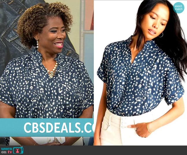 Ann Taylor Drop Shoulder Popover Top worn by Gayle Bass on CBS Mornings