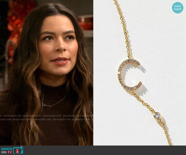 Anthropologie Delicate Monogram Necklace worn by Carly Shay (Miranda Cosgrove) on iCarly