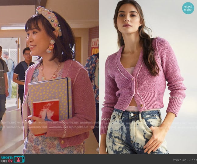 Pilcro Icon Heart Yin Yang Cardigan by Anthropologie worn by Eleanor Wong (Ramona Young) on Never Have I Ever