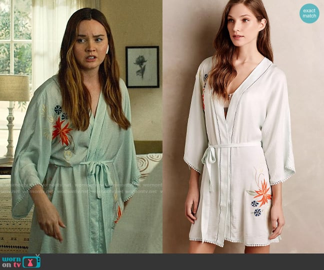 Eloise at Anthropologie Green Tea Robe worn by Tory Thompson (Liana Liberato) on Based on a True Story