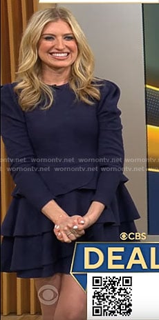 Ashley Bellman's navy tiered mini dress on CBS Mornings