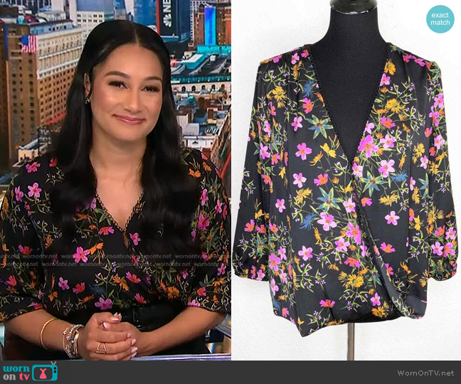 Ava & Aiden Floral Wrap Front Top worn by Morgan Radford on NBC News Daily