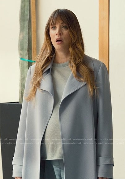 Ava’s grey trench coat on Based on a True Story