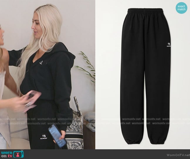 Balenciaga Embroidered cotton-jersey track pants worn by Kim Kardashian (Kim Kardashian) on The Kardashians