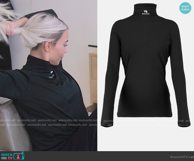 Balenciaga Logo embroidered mockneck top worn by Kim Kardashian (Kim Kardashian) on The Kardashians