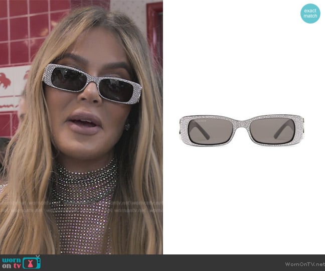 Balenciaga Dynasty Rectangle Sunglasses worn by Khloe Kardashian (Khloe Kardashian) on The Kardashians