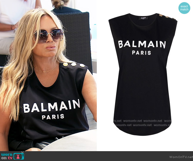 Balmain Logo-print tank top worn by Tamra Judge on The Real Housewives of Orange County