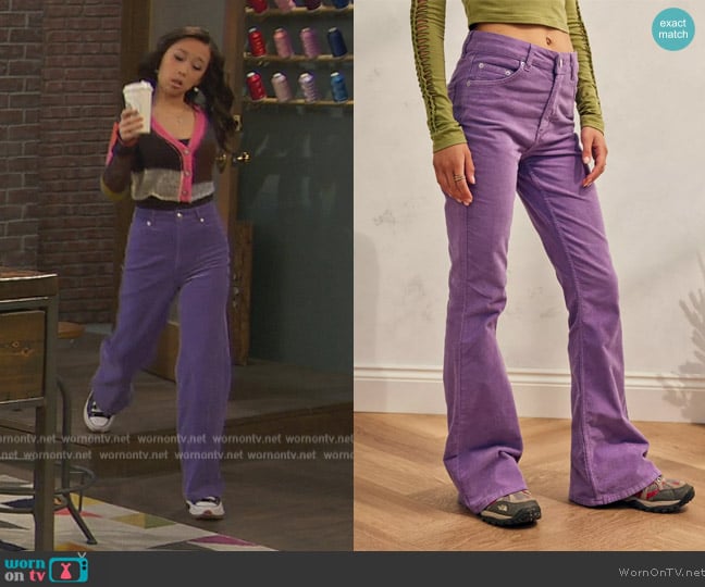 BDG Purple Corduroy Flare Pant worn by Ivy (Emmy Liu-Wang) on Ravens Home