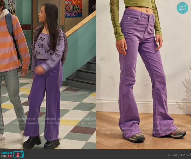 BDG Purple Corduroy Flare Pant worn by Ivy (Emmy Liu-Wang) on Ravens Home