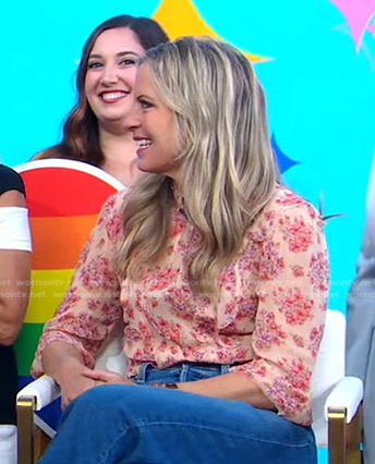 Becky Worley’s beige floral ruffle blouse on Good Morning America