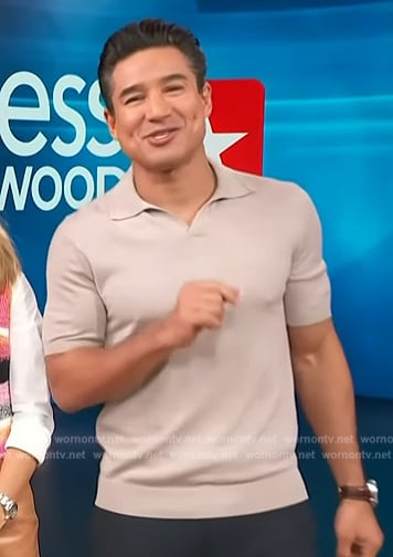 Mario’s beige polo shirt on Access Hollywood