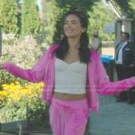 Bess’s pink velour track jacket and jogger pants on Nancy Drew