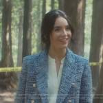 Bess’s white ruched sleeve blouse and tweed jacket on Nancy Drew