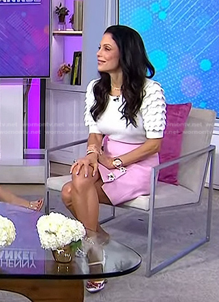 Bethenny Frankel’s white scalloped sweater and pink skirt on Today