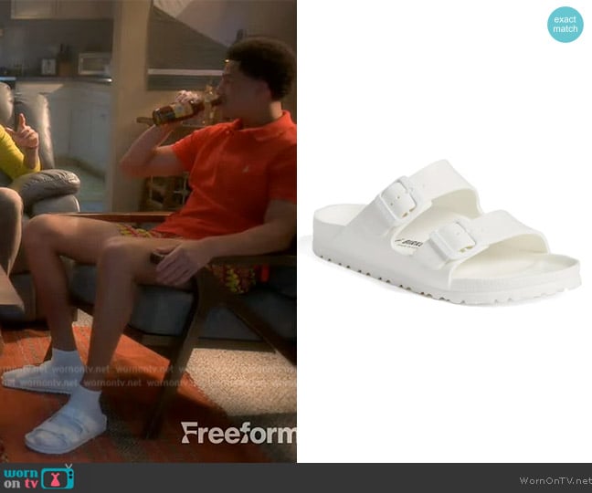 Essentials Arizona Waterproof Slide Sandal by Birkenstock worn by Andre Johnson, Jr. (Marcus Scribner) on Grown-ish