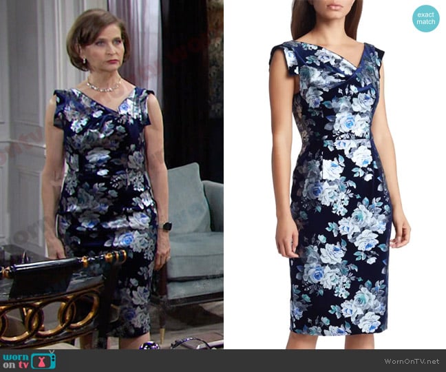 Black Halo Jackie O Sheath Dress in Plush Bloom worn by Megan Hathaway (Miranda Wilson) on Days of our Lives