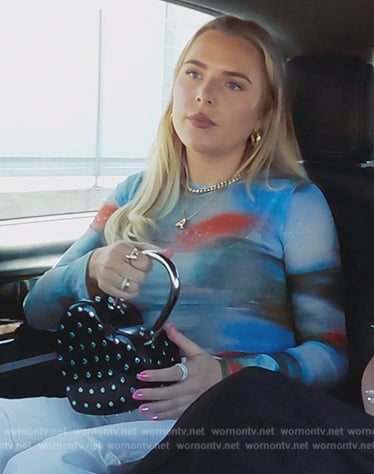 Kylie's friend's printed mesh top on The Kardashians